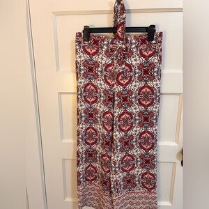 LOFT Red and White Patterned Pants with Waist Tie